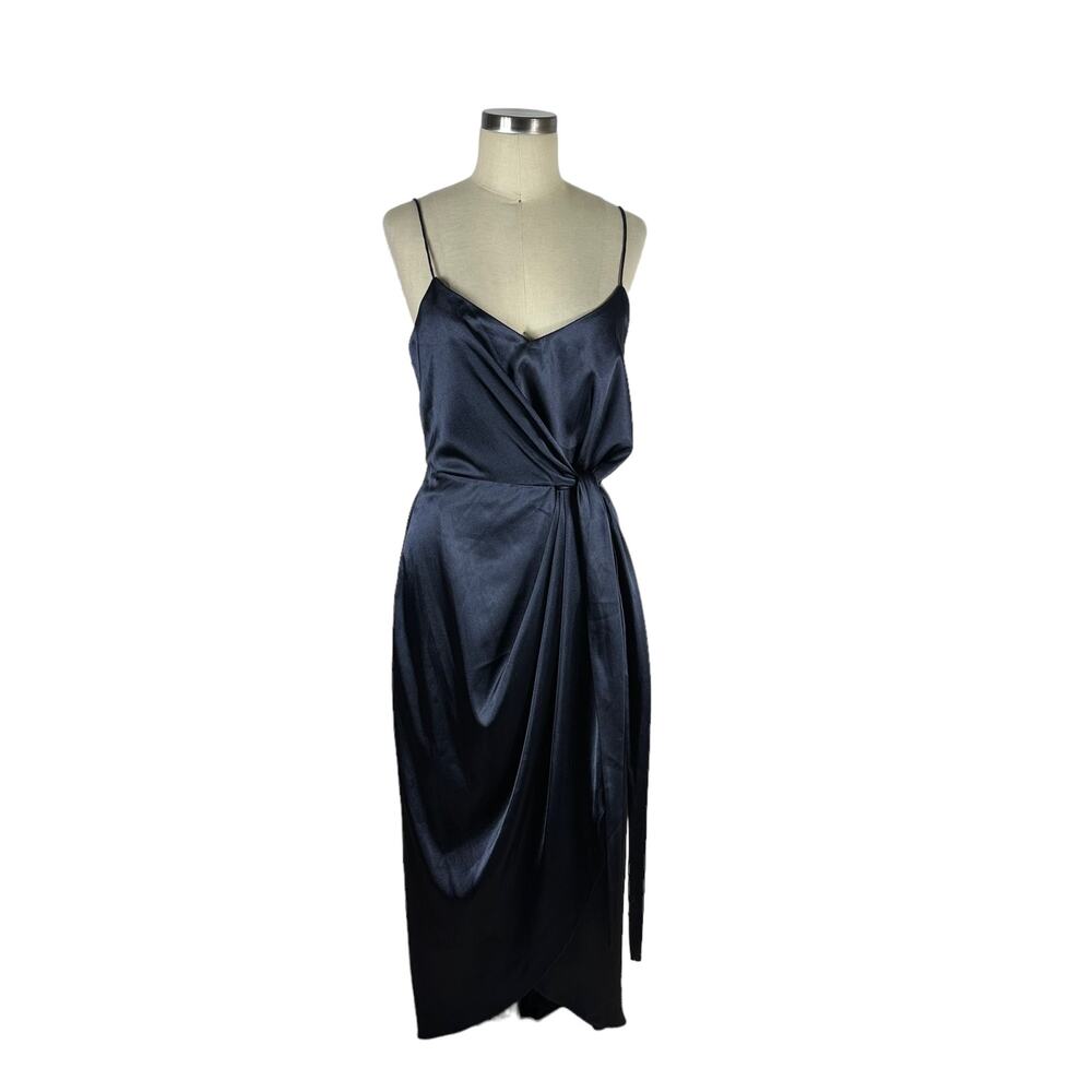AFTER SIX 6828 Midnight Blue Stretch Charmeuse Draped Midi Dress Size 8R‎ NWT